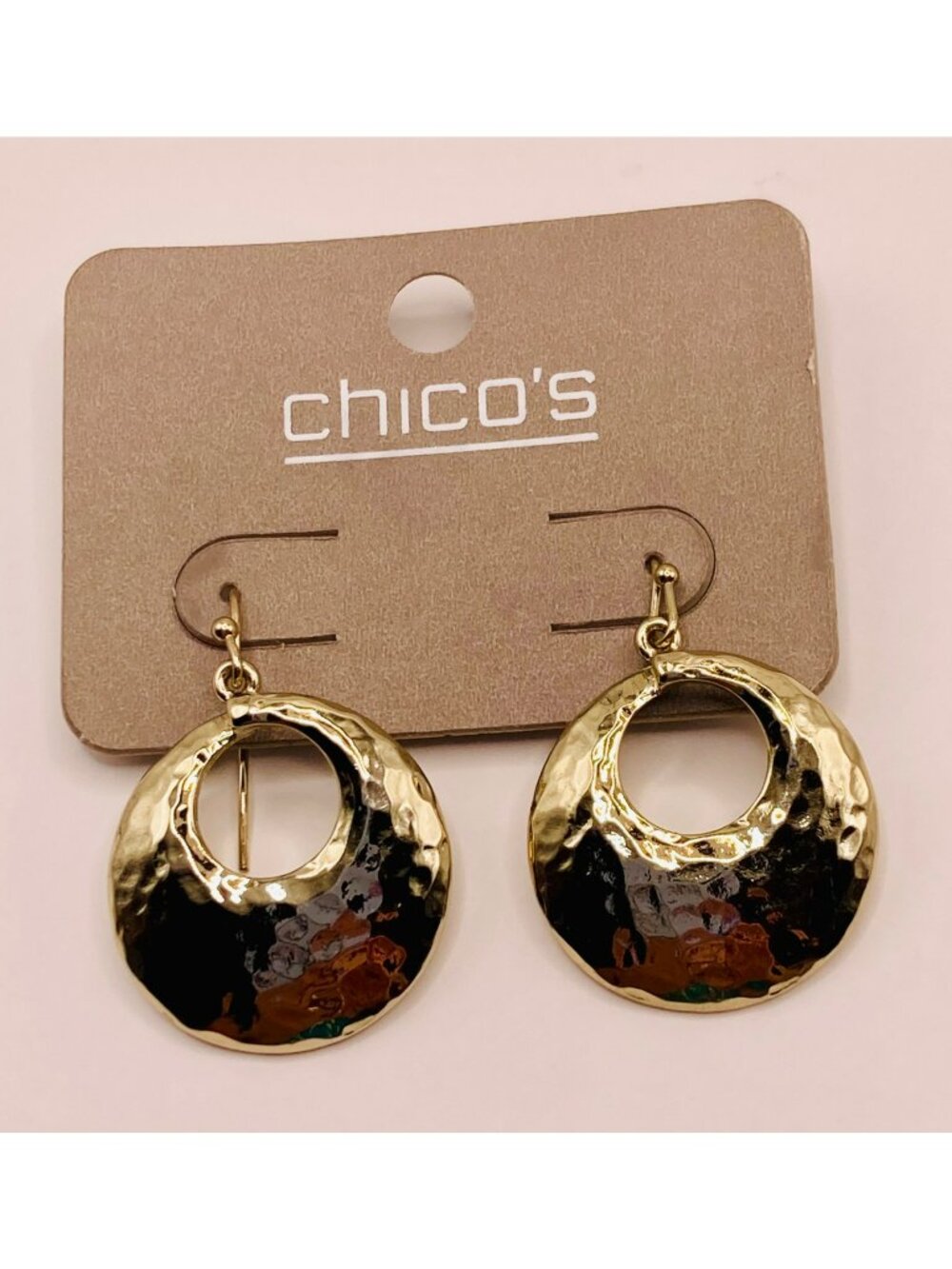 Chico's New Hammered Gold-Tone Hoop Drop Earrings -71B